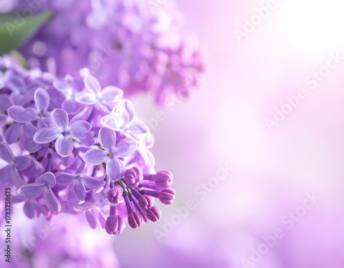 Delicate close-up of vibrant purple lilac blossoms, soft-focus background, dreamy quality