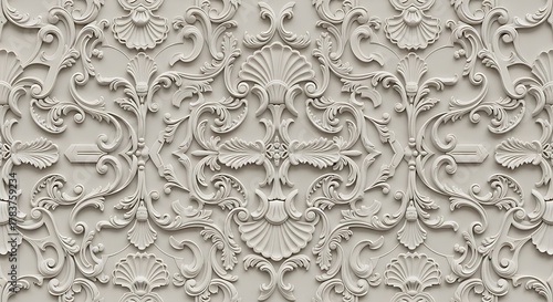 Elegant ornamental pattern detailed baroque style design in neutral tones