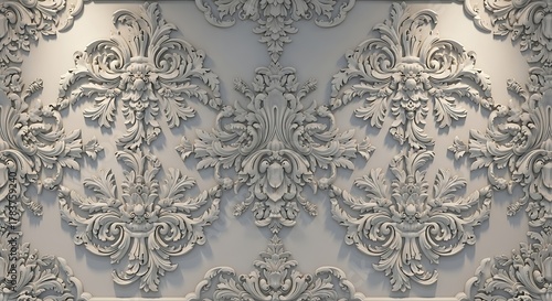 Elegant floral ornament design on wall surface with architectural details