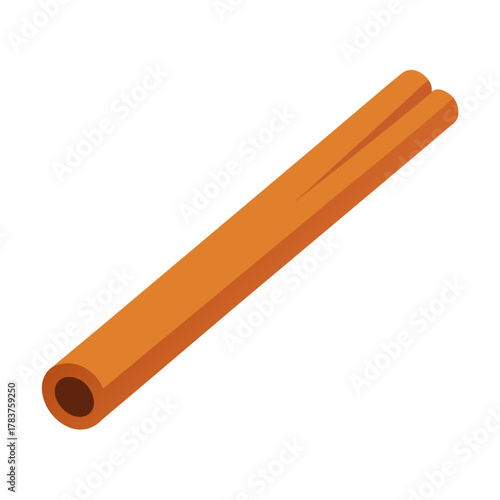 Isometric vector illustration of a single aromatic cinnamon stick