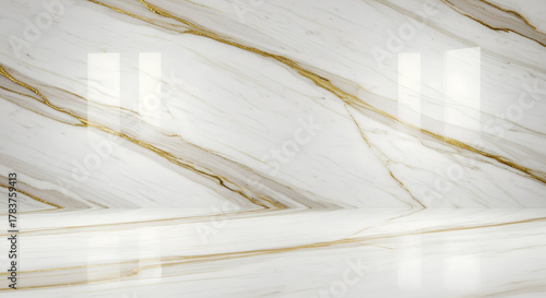 Luxurious marble wall with elegant gold veining, creating sophisticated and modern interior design aesthetic. polished surface reflects light beautifully, enhancing overall ambiance