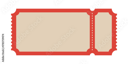 Retro ticket vector, red blank illustration for theater, festival, circus, concert, event, movie, party, or raffle, old school vintage design template.
