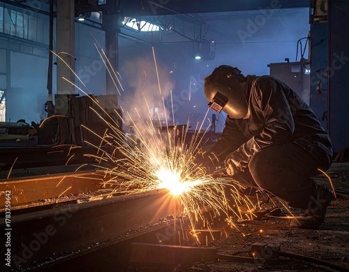 Welder at Work in Industrial Setting