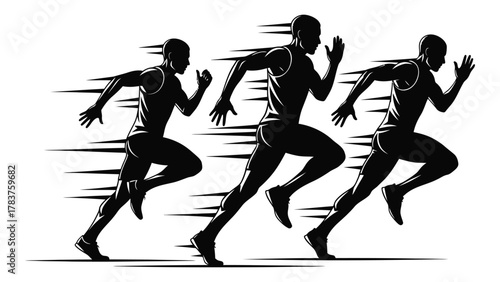 Dynamic sprinters silhouette isolated on white background, Vector