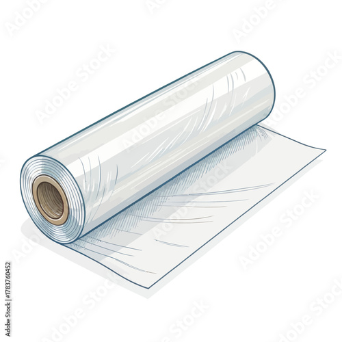 A plastic cling wrap roll design against a white backdrop