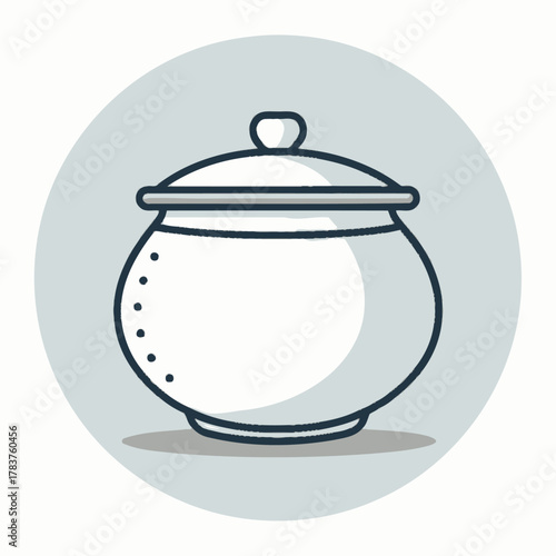 A round clay pot shown in a minimal flat vector design