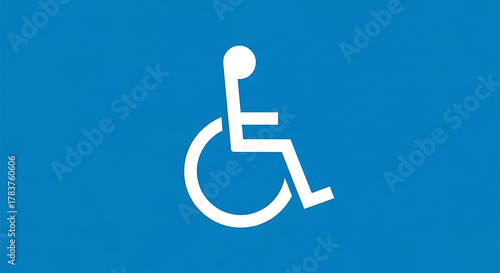 White wheelchair accessibility symbol on a blue background