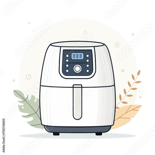 A vector illustration of an air fryer appliance with digital display