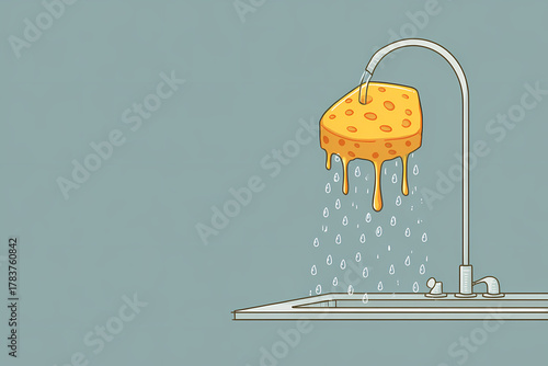 Fully Submerged Sponge: A Captivating Exploration of Aquatic Saturation in Minimalist Illustration