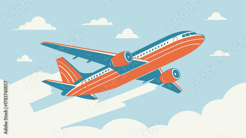 Colorful Airplane in the Sky Vector Design