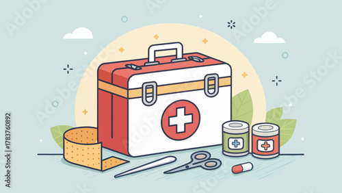Colorful First Aid Kit with Emergency Health Supplies