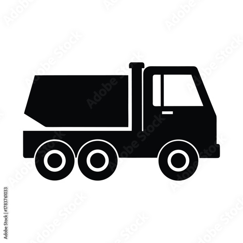 Silhouette of a heavy-duty dump truck, a robust vehicle commonly used in construction and industrial sites for transporting bulk materials like soil, sand, gravel, and debris