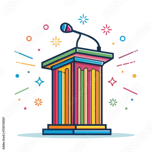 Colorful flat design of a law podium with a microphone icon