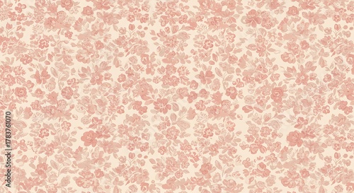 Delicate floral pattern featuring a multitude of tiny pink flowers on a soft cream background