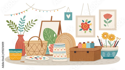 Colorful Handmade Art and Craft Items Vector Illustration