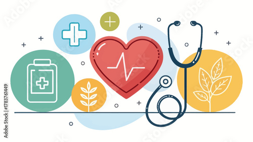 Colorful Medical Vector Icons of Stethoscope and Heart