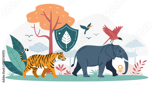 Colorful Minimal Vector Design Showing Wildlife Protection Awareness