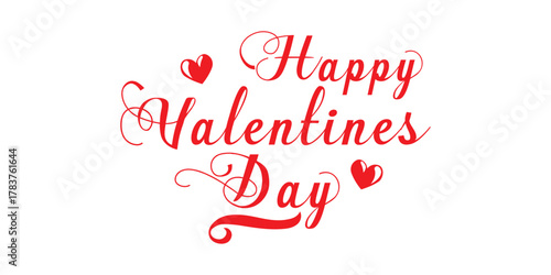 Valentines Day elegant hand text banner. Valentine greeting card template with calligraphy happy valentine`s day and red heart in line on white background. Vector illustration 