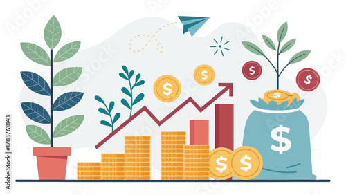 Colorful vector illustration representing investment and money growth