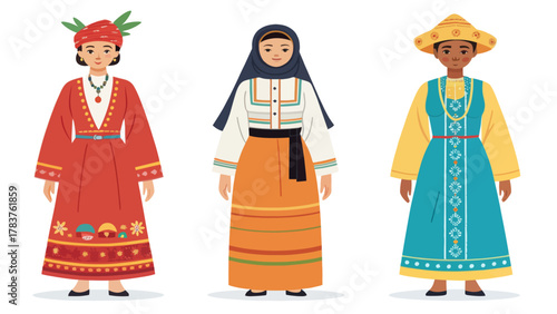 Colorful Vector Illustrations of Traditional Culture Costumes