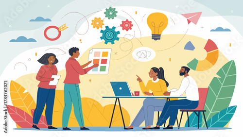 Creative Team Brainstorming Session With Colorful Idea Concepts