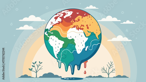 Melting Earth Illustration Demonstrating Global Warming Concept