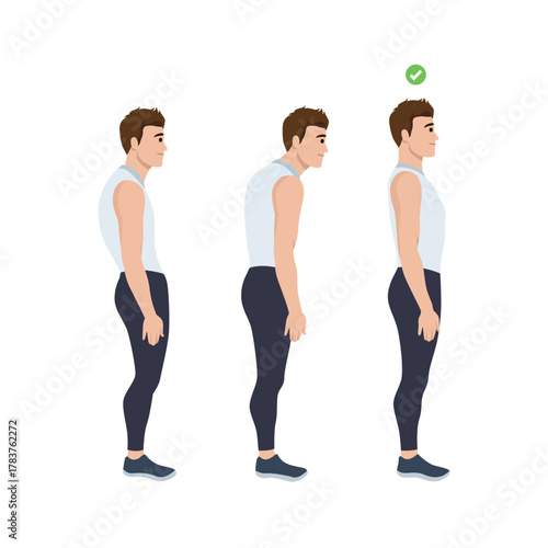 Correct and Incorrect Body Posture. Flat vector illustration isolated on white background