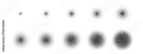 Grain circle spray texture with gradient airbrush moon and dot noise stipple. Photocopy grunge dotwork with grain elements and circle spray texture for graphic work. Circular stain aesthetic