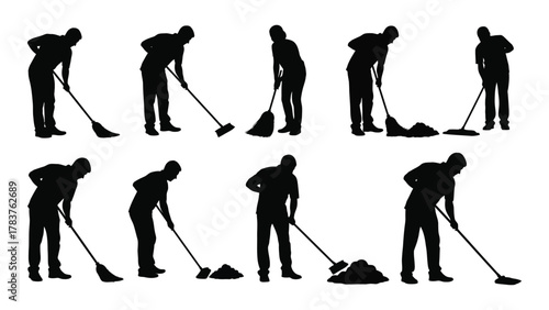 Sweeping people silhouettes collection isolated on white background, Vector