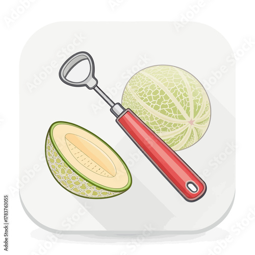 Vector Concept Illustration of a Melon Baller Scoop