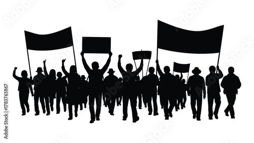 Protest march silhouettes isolated on white background, Vector