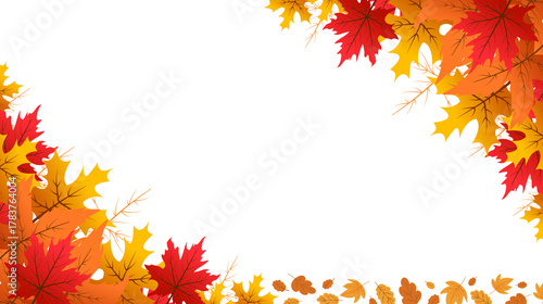 Autumn Maple Leaves Border Frame on White Background