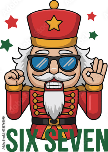 Cool nutcracker character wearing sunglasses and red uniform
