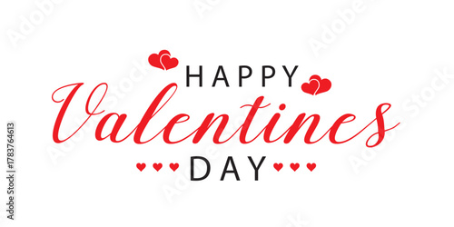 Happy Valentines Day elegant black and red lettering banner. Valentine luxury greeting card template with gray calligraphy text valentine`s day on white background. Vector illustration