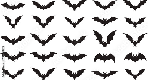 Spooky Halloween vibes with a collection of bat silhouettes for your creative designs and decorations, perfect for adding a touch of eerie charm to your project