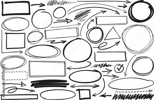 Dynamic hand-drawn arrows and shapes for presentations and web design projects needing a creative touch, perfect for adding emphasis and visual interest to layouts