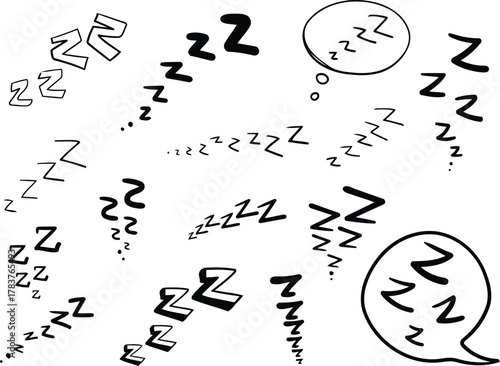 Dreamy Zzzs in whimsical hand-drawn style, perfect for sleep-related designs and creative projects, adding playful charm and a touch of cozy relaxation, enjoy the peaceful slumber