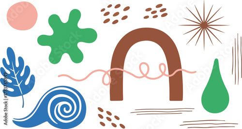 A set of colorful cartoon medical tools and shapes on a white background.