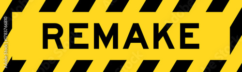 Yellow and black color with line striped label banner with word remake