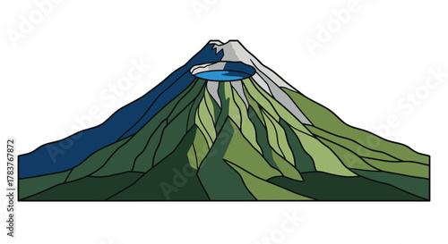 Stained Glass Volcano with Blue Crater Lake