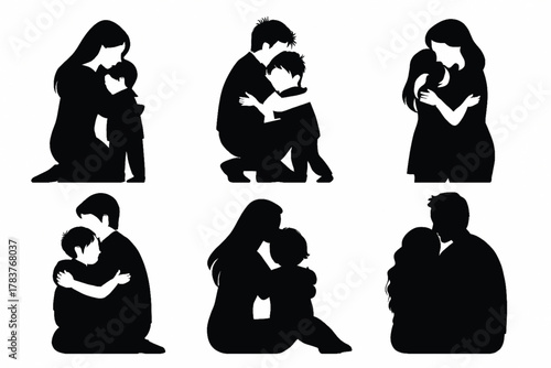 Parents Hugging Kids Silhouettes
