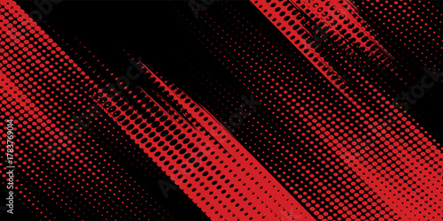Halftone dots red and blue color pattern gradient grunge texture background.