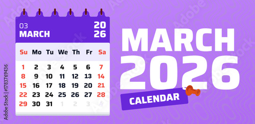 March 2025 calendar. Modern calendar page. 2025 week begins sunday. Minimal layout design. Vector graphic. Monthly date chart for march 2025. Weekend on saturday and sunday