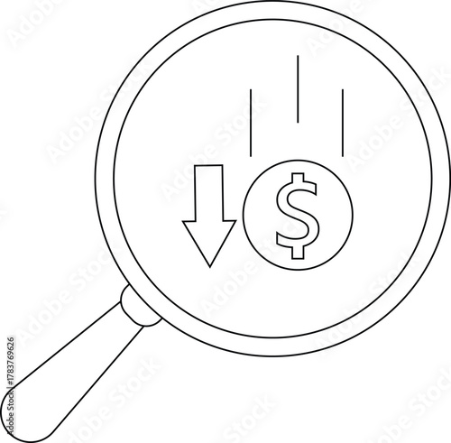 Magnifying glass focusing on a falling dollar coin indicating potential financial loss