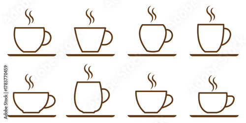 Mug and Hot Beverage Icons Set. Hand drawn coffee cup collection.