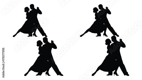 Tango dancers silhouette isolated on white background, Vector