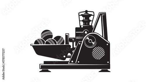Practice your swing with this dynamic black and white cricket ball machine illustration perfect for sports training and athletic skill development, showcasing precision and modern design