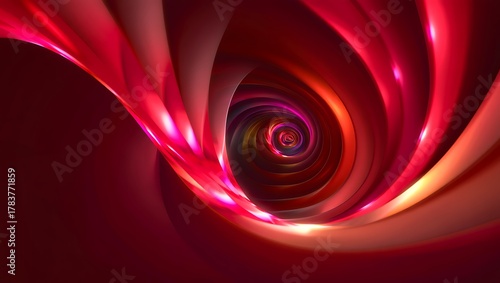 Fototapeta Naklejka Na Ścianę i Meble -  Abstract red spiral tunnel vortex with glowing light effect