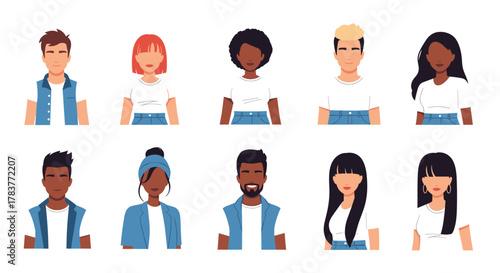 Diverse group of people in casual outfits, illustrated in a modern, flat style.