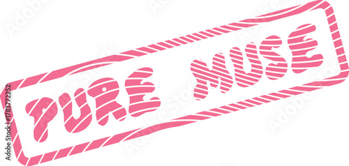 Pure Muse Stamp Design with Hand Drawn Pink Characters and Decorative Border